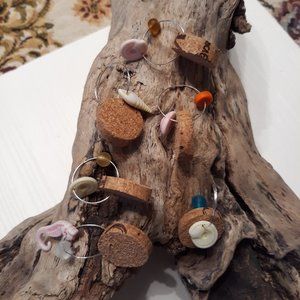 Beachy Vibes cork Wine glass charms set of six